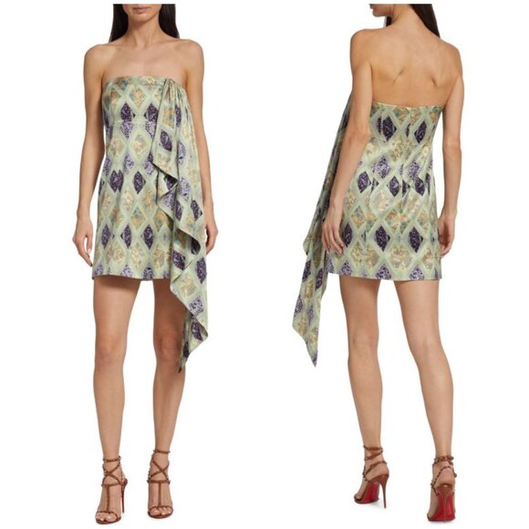 New CINQ À SEPT Luisa Silk Strapless Mini Dress in Green size 8 - Picture 1 of 13